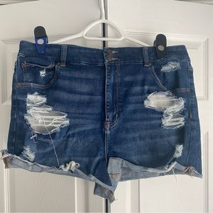 American Eagle Curvy Hi Rise Shortie Distressed Denim Shorts sz 18
